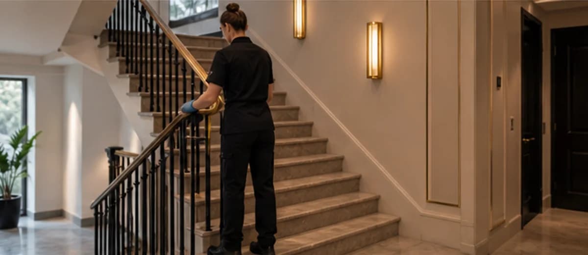Schoonmaak van een traphal en gemeenschappelijke delen in een gebouw